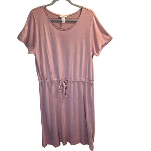 H&M Women's Pale Pink Knit Round Neck Short Sleeve Mini Dress Size Large - Picture 8 of 10